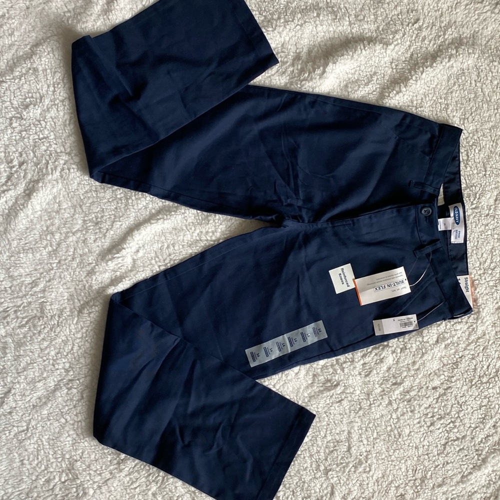 Boys size 14 straight built in flex, navy pant with reinforced knees